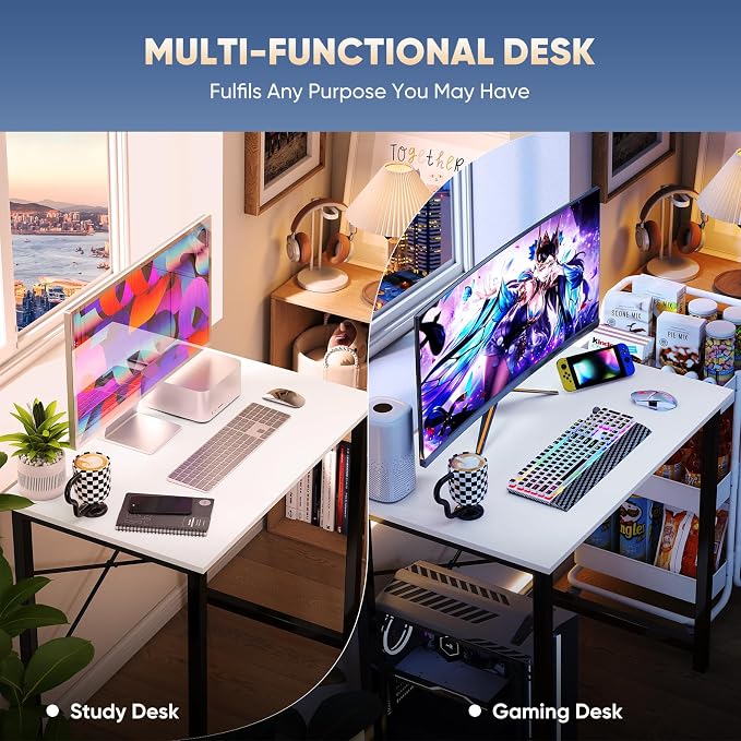 DUMOS 32 Inch Small Computer Desk for Home Office, Modern Study Work Table Simple Style for Bedroom, Writing Desks with X-Shaped ReInchforcement, Black