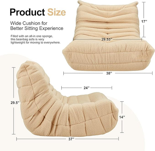 Hobestluk Adults Bean Bag Chair Faux Fur BeanBag Couch for Living Room | Khaki Teddy,Ergonomic Design,Memory Foam,UltraSoft,Anti-slip Bottom,No Assembly Required,Decorative Style for Living Room