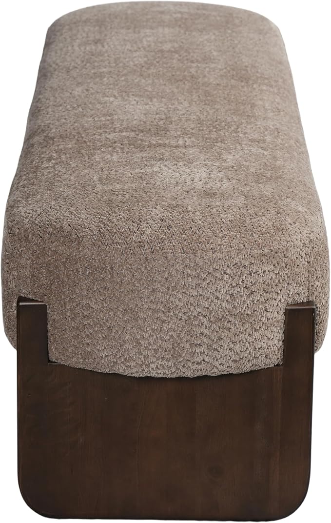 Virubi Elegant Upholstered Loop Yarn Ottoman, Light Brown End of Bed Entryway Benches, Corner Dining Bench Shoe Stool for Indoor Bedroom Living Dining Room (Light Brown)