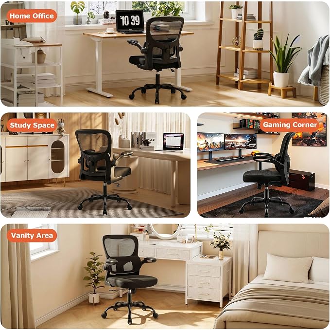 AreShark Office Chair Ergonomic Desk Chairs with Adjustable Lumbar Support, High Back Breathable Mesh Chair with Wheels& Flip-up Armrests,Rolling Swivel Comfy Task Computer Chair for Home Work Gaming