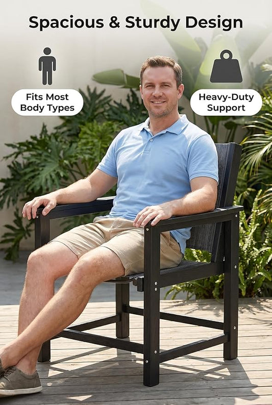 Amopatio Patio Dining Chairs HDPE Plastic Outdoor Chair with Wide Seat All Weather UV Resistant Heavy Duty Resin Patio Chairs for Poolside Garden Porch Backyard Balcony & Deck(1PCS)