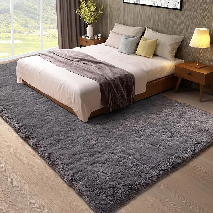 Ophanie 8x10 Area Rugs for Living Room,Upgrade Non-Slip Fluffy Soft Large Shag Bedroom Carpet,Grey Big Indoor Thick Rug,Gray Carpets for Boy and Girls Room Dorm Decor with Over 99 pcs Pile fibers