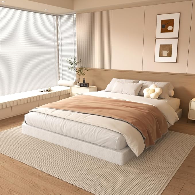 NHODIR Box Spring Queen Size 4 Inch Heavy Duty Metal Bed Base with Fabric Cover, Easy Assembly, Noise Free