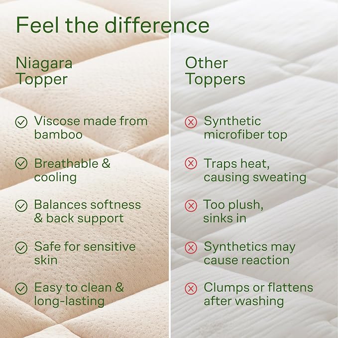 Niagara Sleep Solution Ultra Soft Twin XL Size Mattress Topper - Rayon Derived from Bamboo Pillow Top Mattress Pad for Back Pain Relief - Naturally Cooling for Hot Sleepers, Beige