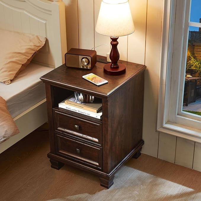 SAVOR LIFE Farmhouse Dresser and Nightstand Sets of 4 Piece, 5/6 Drawer Dresser and 2 Drawer Nightstand Set, Rustic Wood Bedroom Furniture Set for Home, Hallway,Walnut
