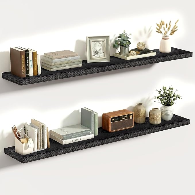 Vivelove 48 Inches Floating Shelves Wall Mounted, 10" Deep Wall Shelves for Bedroom, Bathroom, Living Room, Kitchen, Office, Home Decor, Modern Shelf, Set of 2, Black, 48x10.2x1.5