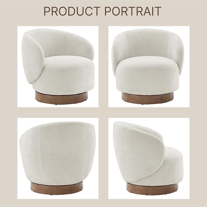 KISLOT Swivel Accent Chair Round Barrel Armchair Upholstered Performance Fabric for Living Room Bedroom Waitingroom,1 Box,Cream