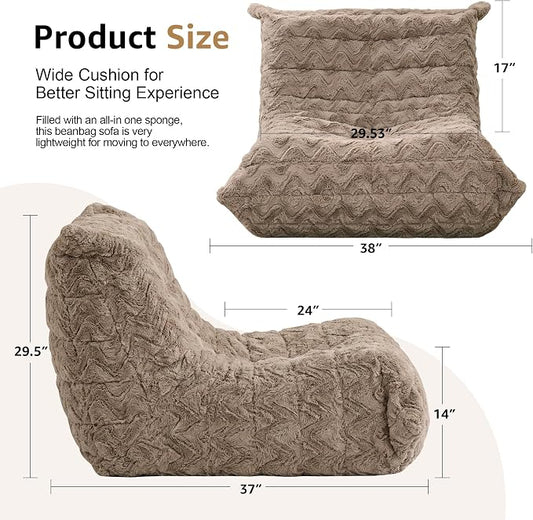 Hobestluk Adults Bean Bag Chair Faux Fur BeanBag Couch for Living Room | Brown Chevron,Ergonomic Design,Memory Foam,UltraSoft,Anti-slip Bottom,No Assembly Required,Decorative Style for Living Room