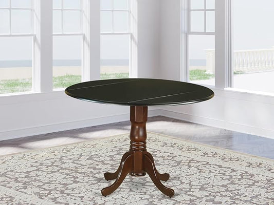 East West Furniture DLT-BMA-TP Dublin Kitchen Table - a Round Dining Table Top with Dropleaf & Pedestal Base, 42x42 Inch, Black & Mahogany