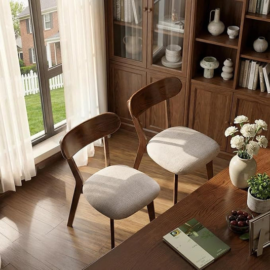 100% Solid Wood Dining Chairs,Mid Century Modern Dining Chairs with Rounded Backrest,Kitchen,Dining Room Chairs Set of 1/2/4 (2, Walnut Color Grey Upholstery)