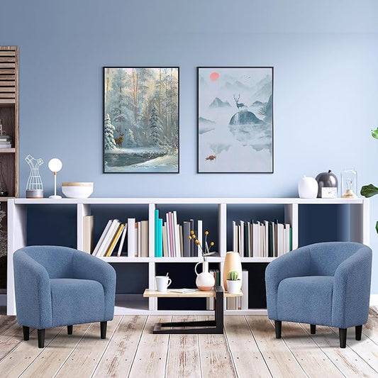 Topeakmart Barrel Chair, Soft Sherpa Accent Chair Side Chair Club Chair Modern Style Deep Seating Barrel Armchair for Living Room Furniture Reading Room Bedroom, Set of 2, Blue
