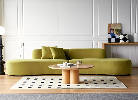 Container Furniture Direct 132" Curved Sofa with Throw Pillows, 6 Seater Luxury Velvet Couch with Half Moon Design and High-Density Foam, Ideal for Modern Living Room, Office & Apartment, Olive Green