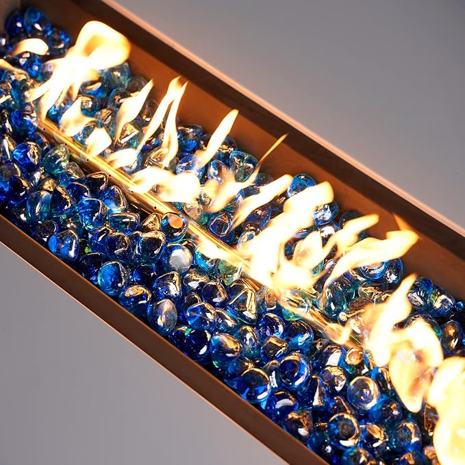 Onlyfire 10 lbs Fire Glass Diamonds 1 Inch, Reflective Fire Pit Glass Rocks for Propane & Natural Gas Fireplace, High Luster Multi-Faceted Stones, Cobalt Blue (Multicolor & Blends Available)