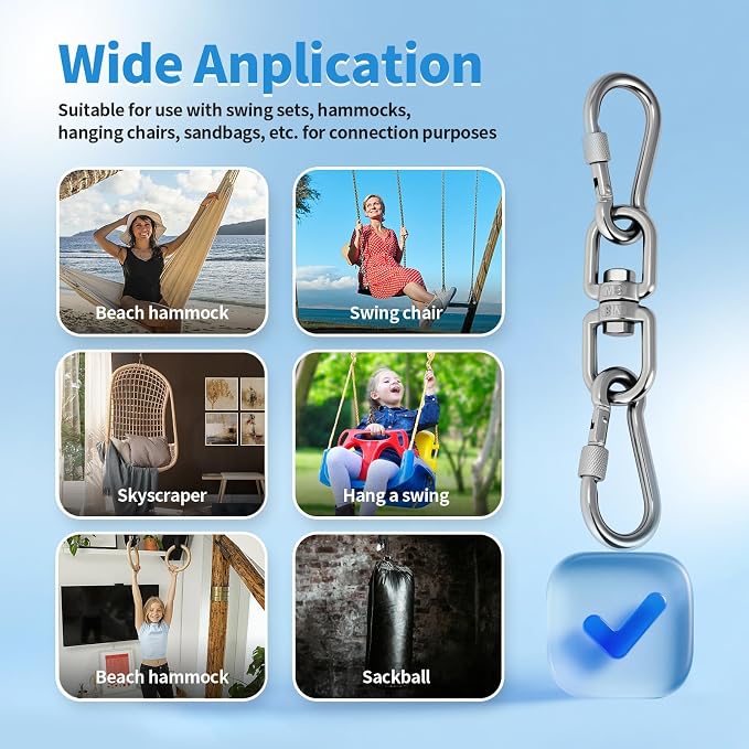 Aheucndg Heavy Duty 1200 lb Capacity Swivel Ring Double Ended Swivel Eye Hook, 304 Stainless Steel 1Pack Swivel Hooks + 2Pack Snap Hook, Easy Installation for Hanging Chair, Hammock, Boxing Bag, Gym