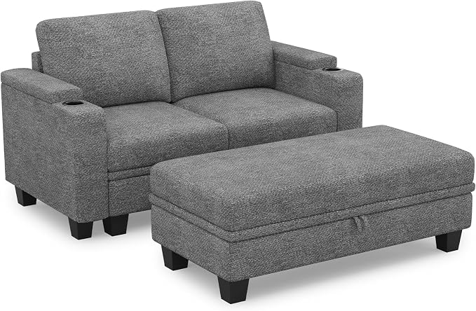 Belffin Sectional Sofa Bed with Storage Ottoman Small Modular Couch with Cup Holder Apartment Couch Light Grey
