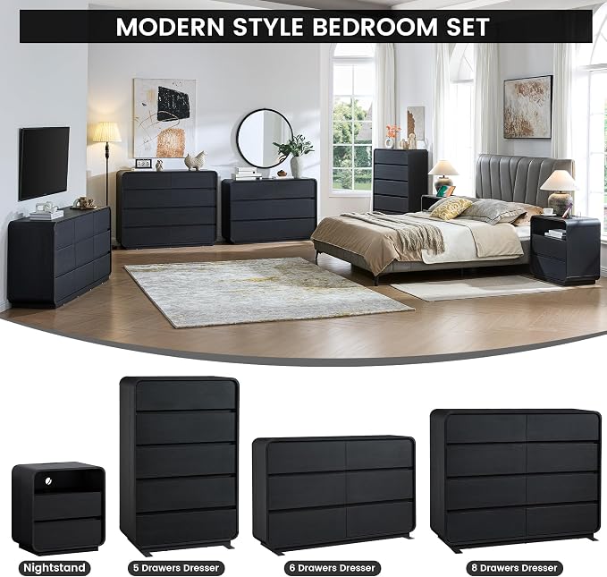 Standifurno Black Dresser with 8 Drawers, Modern Chest of Drawers with Deep Drawers, Big Storage Organizer for Bedroom, Living Room, Hallway, 47’’Wide