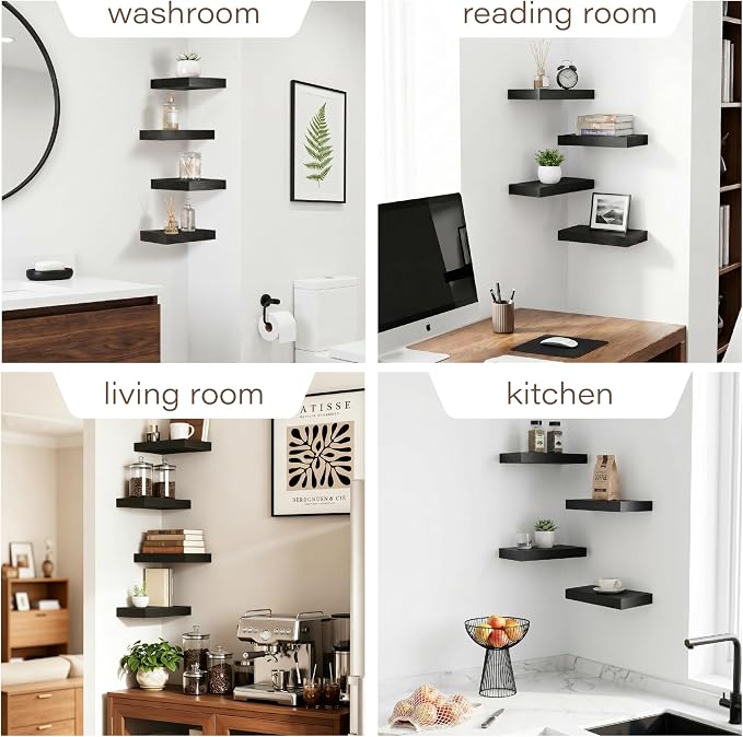 Floating Shelves for Wall-11.8 Inch Wall Shelves for Bedroom,Living Room,Bathroom,Home & Wall Decor with Invisible Brackets(Black,4 Pack)