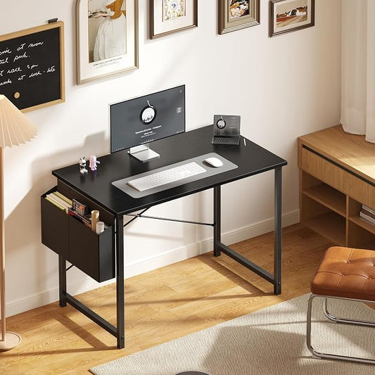 OLIXIS Small Computer Desk, 40 Inch Home Office Desks, Writing Study Craft Work Gaming Table, Computer Workstation for Bedroom Small Spaces with Storage Bag, Black