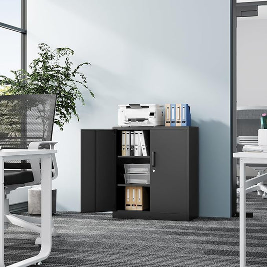 Fesbos Metal Storage Cabinet-36” Tall Steel File Cabinets with Lockable Doors and Adjustable Shelves-Black Steel Storage Cabinet for Home, School, Office, Garage
