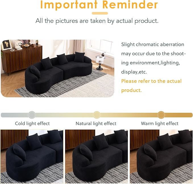 110.2" Curved Sectional Sofa,Luxury Wood Grain Chenille Fabric, Oversized Sectional Sofa,Compression Curved Couch for Living Room,No Assembly Needed(Black, 110.2 Inch)