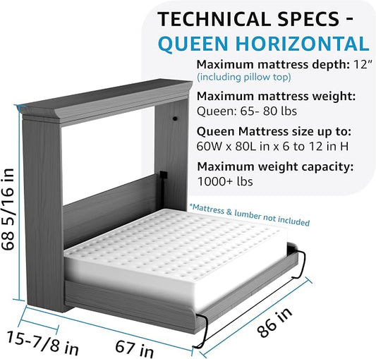 Create-A-Bed Queen Size Deluxe Murphy Bed Kit, Horizontal
