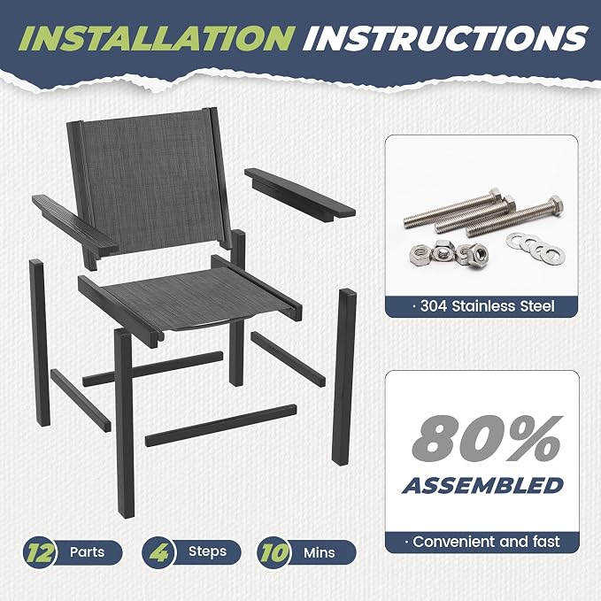 Amopatio Patio Dining Chairs HDPE Plastic Outdoor Chair with Wide Seat All Weather UV Resistant Heavy Duty Resin Patio Chairs for Poolside Garden Porch Backyard Balcony & Deck(1PCS)