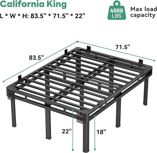 Superay California King Bed Frame, 22 inch Metal Bed Frame & Box Spring 2 in 1 Platform with Rounded Legs, Double Layer Bed Frame with Matress Gasket & headboard Adapter, Support Up to 4000lbs