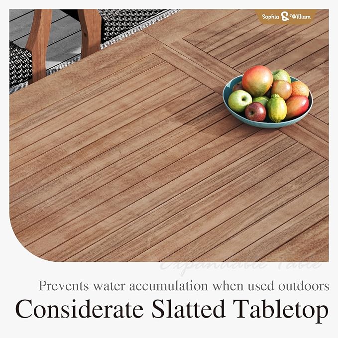 Sophia & William Patio Outdoor Table and Chairs Set, Patio Dining Sets for 6, 7 Pieces Patio Table Set Acacia Wood Table Expandable and Rattan Chairs for Backyard Deck Porch Outside