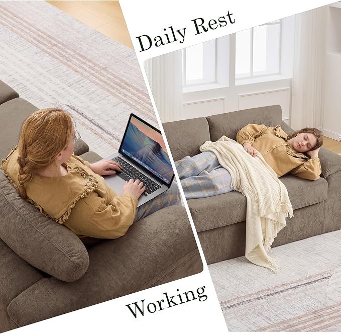 89" Boneless 3 Seater Sofa, Modern Cloud Couch for Living Room, 3 Seat Couch with Deep Seat, Thick Cushion, Comfy Upholstered Sofa for Apartment, No Assembly, Brown