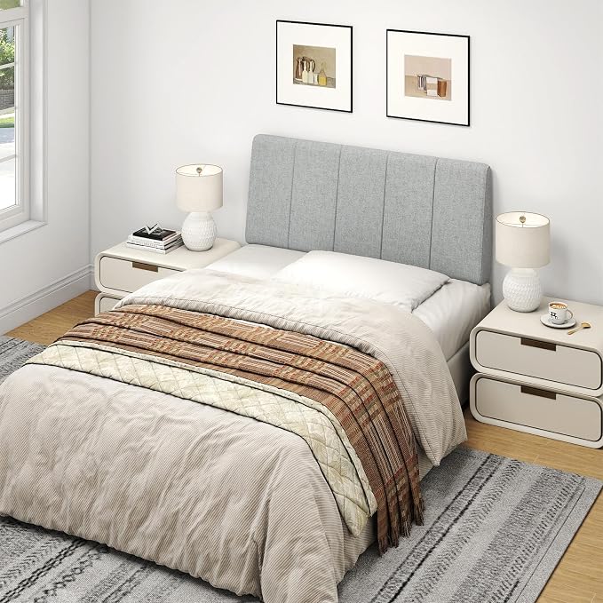 Twin Size Headboard Only-No Assembly, Upholstered Headboard Twin Size Linen Fabric Modern Style Headboards Extra-Thick, Light Gray