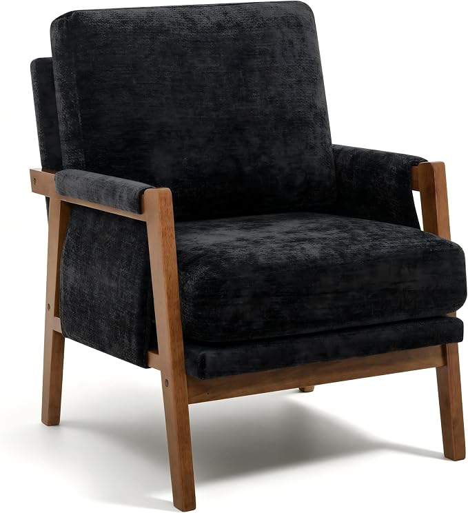 RNKSFX Accent Chairs for Living Room Set of 2, Modern Arm Chairs for Bedroom, Wooden Upholstered Mid Century Accent Chairs, Black