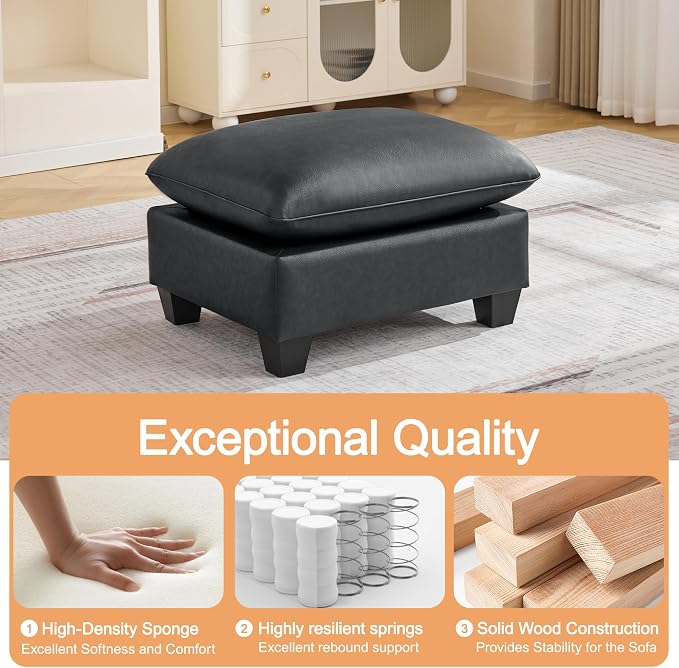 31.5" Faux Leather Large Square Ottoman, Oversized Upholstered Footrest for Living Room, Bedroom, Entryway, Black