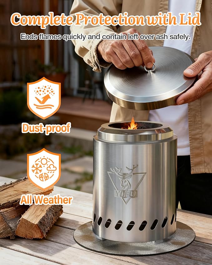 YEFU Tabletop Fire Pit Portable: Low Smoke Stove for Outdoor & Patio - Safe Burning Table Top Firepit Fueled by Pellets & Wood - with Travel Bag & 2 Mini Sticks & Fireproof Mat & Rack(7.5 x 5.5 in)