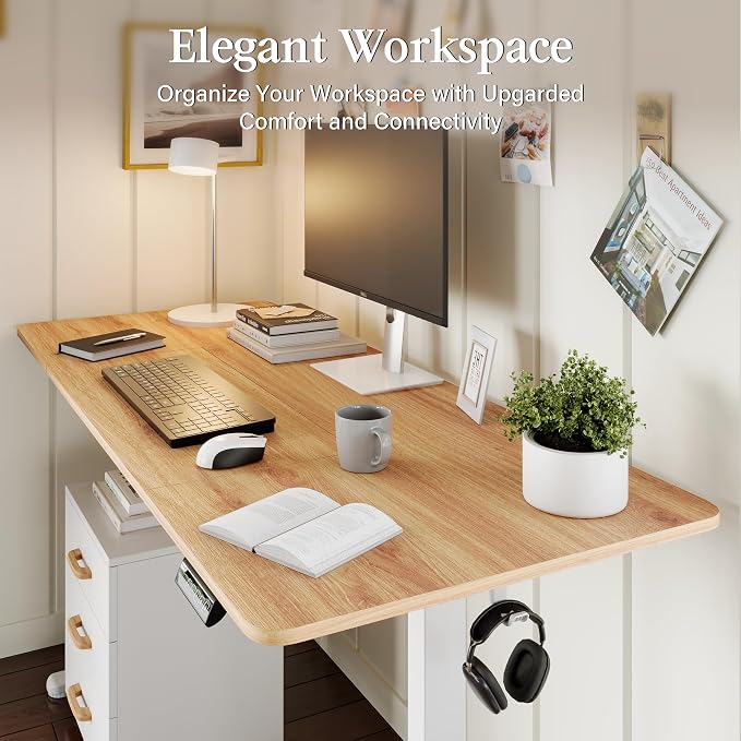 Monomi Large 71“ Standing Desk - Adjustable Electric Desk for Dual Monitor Setup with Anti-Collision, 3 Programmable Memory, 176 lbs Weight Capacity, Home Office Desk (Natural)