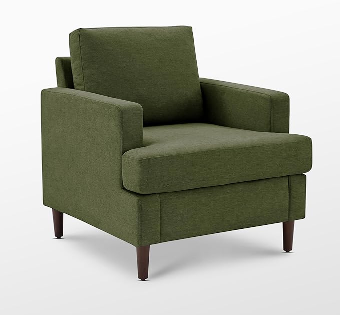 Weture Mid-Century Accent Chair,Modern Linen Fabric Armchair for Living Room,Comfy Upholstered Reading Accent Chairs for Bedroom,Single Sofa Chair with Wood Legs (Green, 1 Pack)