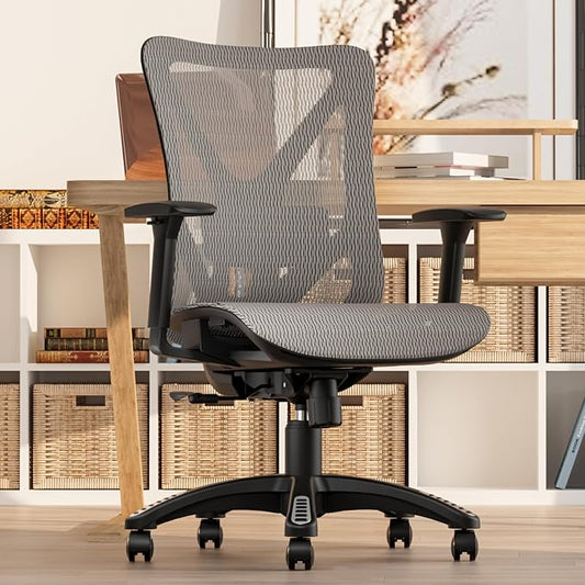 Ergonomic Office Chair, Mesh Computer Desk Chairs with Adjustable Lumbar Support, 3D Armrest, Tilt Function, Comfy Wide Seat, Executive Work Task Chair for Company & Home, Gaming Chair (Grey)