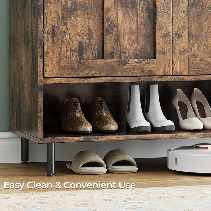 Shoe Storage Cabinet with 2 Doors, 6-Tier Shoe Cabinet with 3 Adjustable Shelves and Metal Legs, 45'' Tall Shoe Rack Organizer Cabinet for Entryway, Front Door, Rustic Brown
