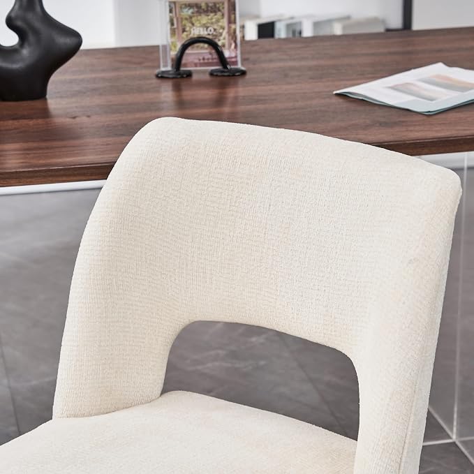 VKNOW Wooden Dining Chairs Set of 2, Modern Fabric Upholstered Dining Room Chair Kitchen Chairs, Farmhouse Dinner Chair for Kitchen Dining Room, Cream
