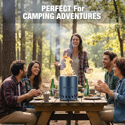 9.7 x 7.1 Inch Tabletop Fire Pit by AmazStove, Low Smoke Camping Stove for Outdoor Safe Burning Firepits, Fueled Pellets or Wood, Travel Bag Included (Slate Blue, 9.7 x 7.1 INCH)