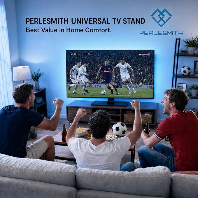 PERLESMITH Universal TV Stand for 32-82 inch LCD LED OLED 4K Flat Screen TVs-Height Adjustable TV Mount Stand with Tempered Glass Base, VESA 600x400mm, Holds up to 99lbs PSTVS11