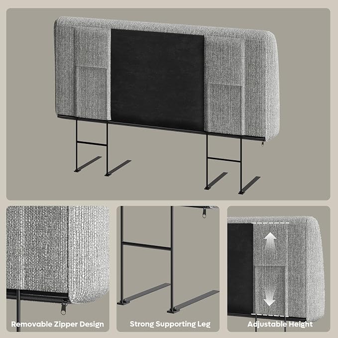 4.7” Headboard for Full Size Bed, No Drill Needed, Gray | 5-Min Assembly, Upholstered Headboard for 8–14 Inch Mattress, Washable Cover, Perfect for Renters Dorm Kids Pet