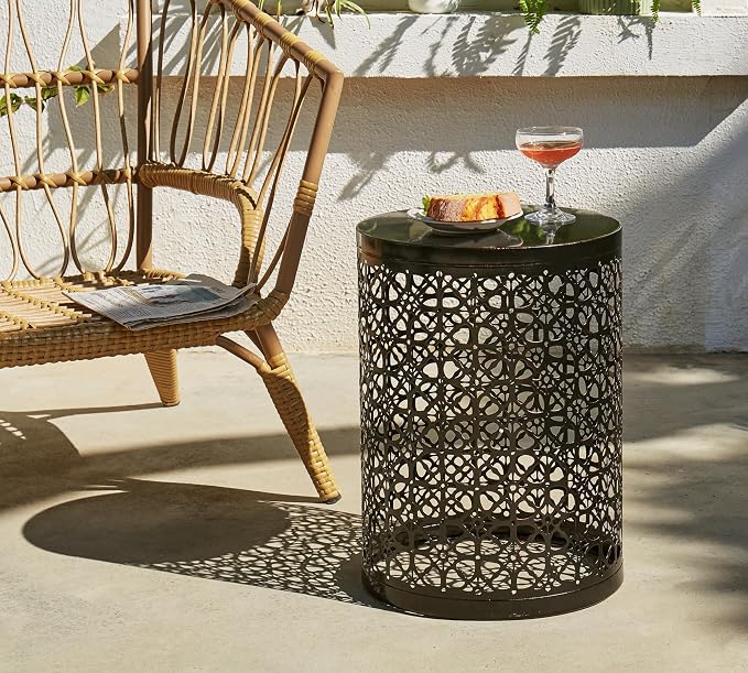 HFHOME Set of 3 Heavy-Duty Round End Table, Side Table, Coffee Table for Indoor Multifunctional Use, Outdoor Decorative Garden Stool Plant Stand-Bronze