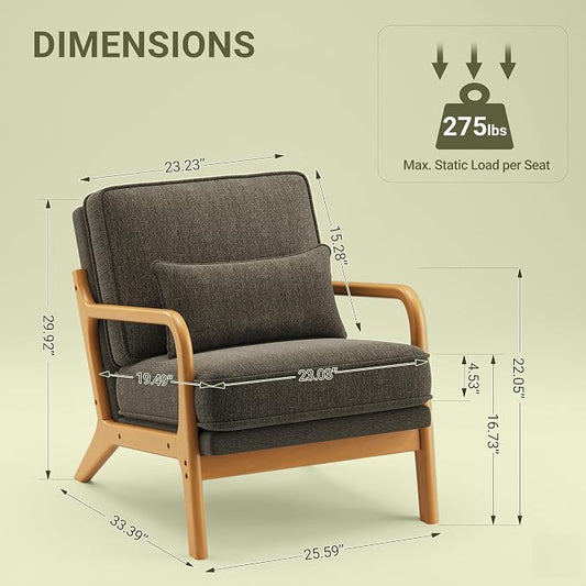 MALOL Accent Chair Set of 2 with Solid Wood Frame, Mid-Century Relaxing Armchair Lumbar Pillow& Soft Cushion, Reading Leisure Chair for Living Room, Bedroom, Waiting Room-Green