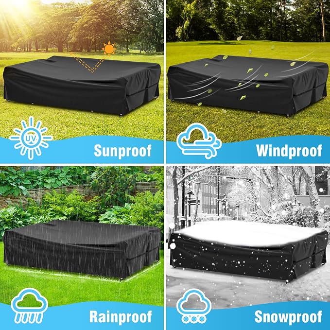 Velway Patio Table Chairs Set - Waterproof, 111"L x 74"W x 28"H Outdoor Bistro Dining Set - Fire Pit Table Cover - Furniture Cover - Small Rectangle - Ultra Windproof, UV-Resistant