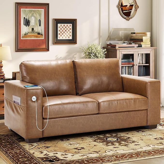 Hanherry Faux Leather 70" Sofa for Living Room, Modern Comfy Sofa with Medium Firm Seat Cushion, Removable Cover,Wide Armrest,USB/Type-C Port,Couches for Small Space,Apartment