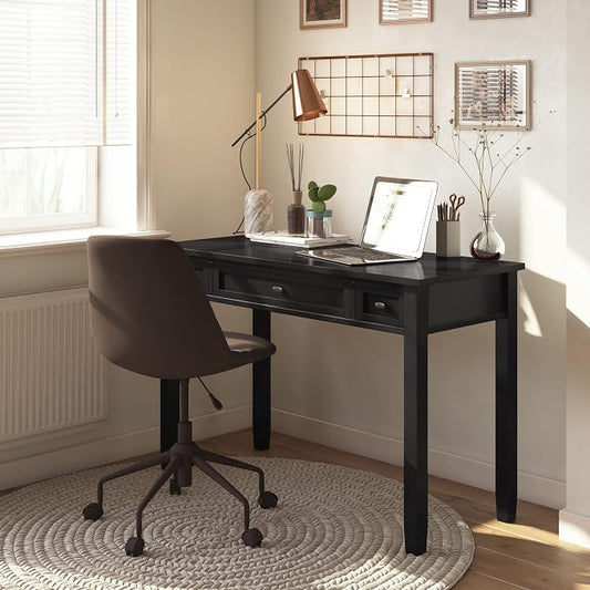 SIMPLIHOME Warm Shaker Desk - 48 Inch Wide Solid Wood Writing Desk in Hickory Brown, Transitional Home Office Computer Table for Workspace or Study with Flip-Down Keyboard Tray and 2 Drawers