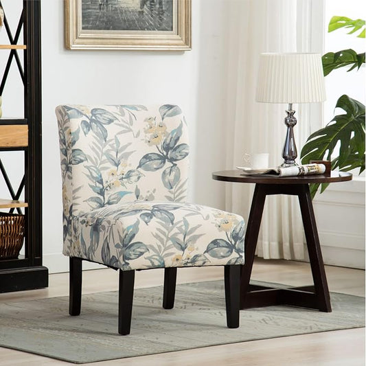 Roundhill Furniture Capa Print abric Armless Contemporary Accent Chair, Blue Leaves