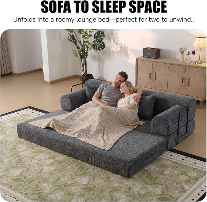 78.84" Boneless Couch with Memory Foam, Corduroy Convertible Loveseat for Apartment Living Room, Floor Sofa Bed,1200 lb, Vacuum Packed Couch in a Box, Charcoal Gray
