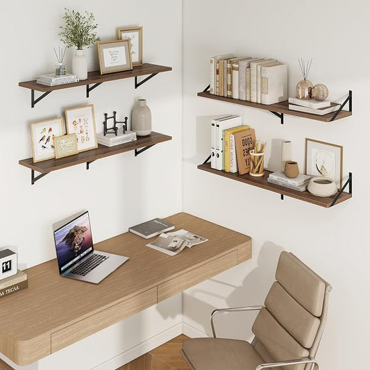 Axeman Deep Floating Shelves | 40 Inch Walnut Wall Shelves Set of 2 | 10 Inch Deep Rustic Wood Shelves for Wall | 40'' W x 10''D Walnut Shelves for Living Room Bathroom Kitchen