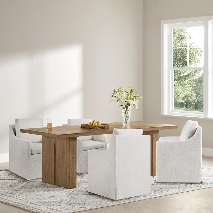 KISLOT Upholstered Dining Chairs Set of 1, Modern Dining Room Chairs with Casters & Washable Cover, Rolling Accent Chair with Hidden Storage for Kitchen, Farmhouse, Living Room, Linen Fabric, 1 Box
